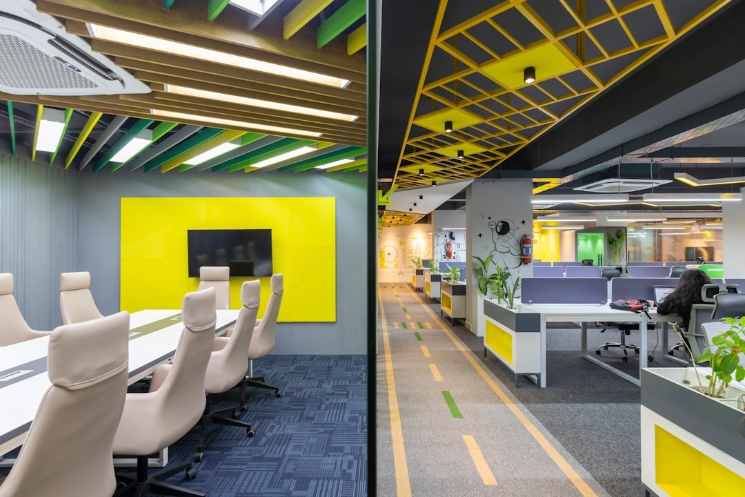 Modern media company office with open workspace